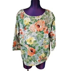 HD in Paris by Anthropologie Orange Floral Bloomfield Top Size Large Women's T23